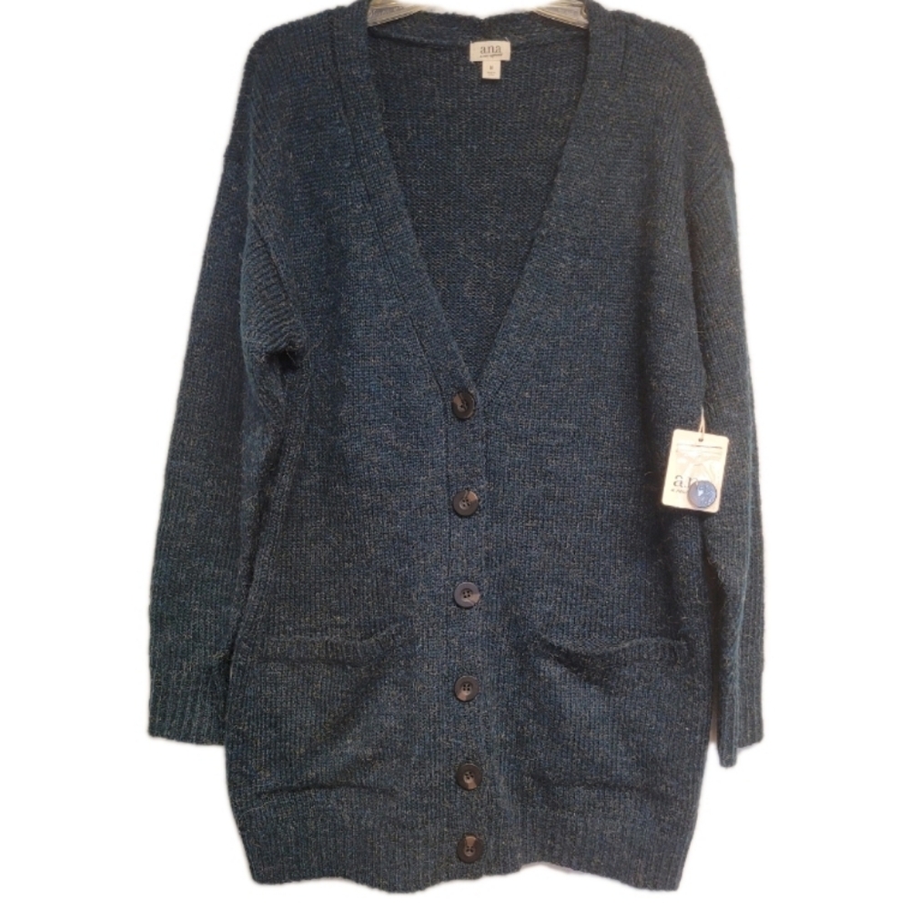 NWT ANA A NEW APPROACH Cozy Long GreenTweed Button Oversized Cardigan Sweater M